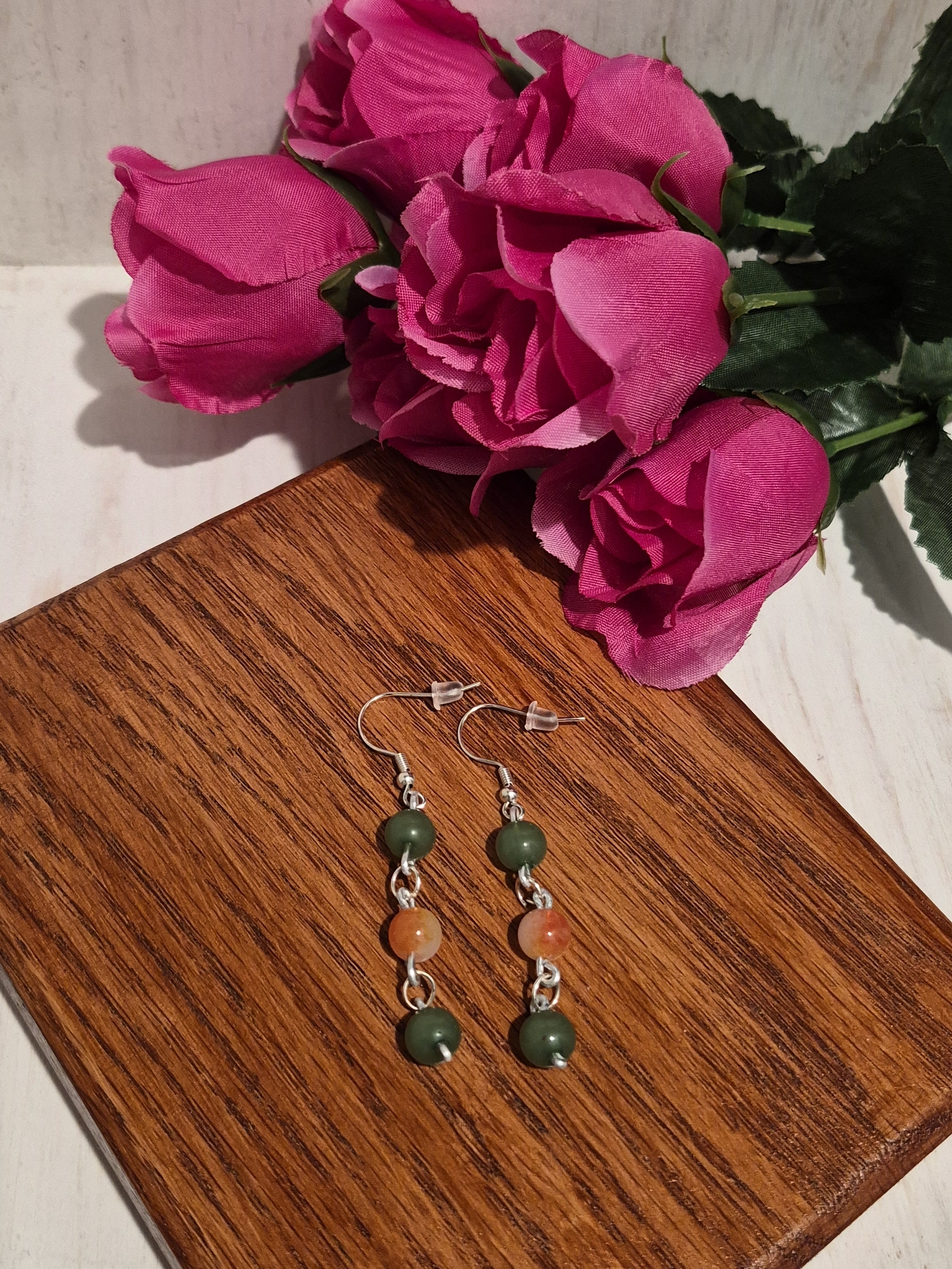 Green And Orange Bead Drop Earrings Women Jewelry